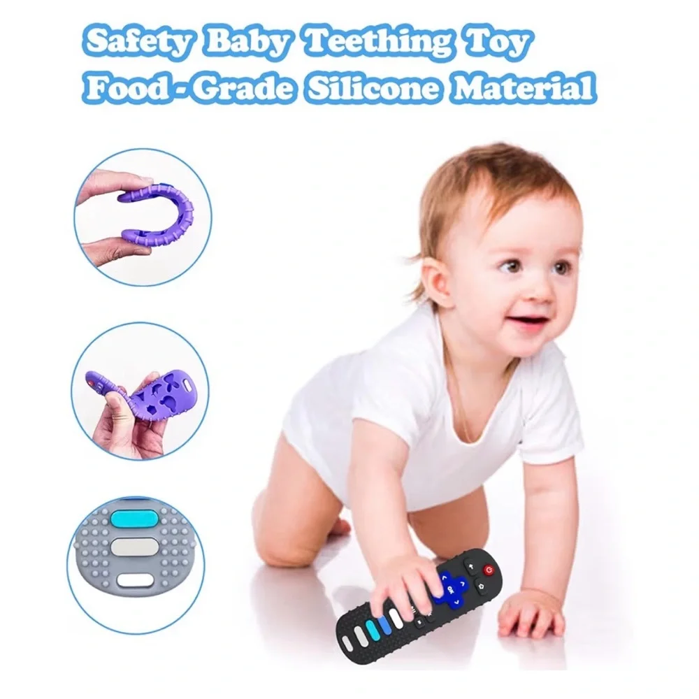 ROBBEAR Baby Pink&Blue Teething Remote Toy silicone 3/6/12/18 months chew